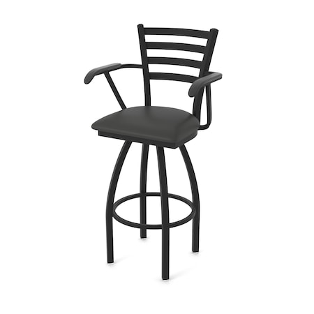 Holland Bar Stool Co Jackie with Arms 25 in. Swivel Counter Stool with Black Wrinkle Finish and Canter Iron Seat 415
